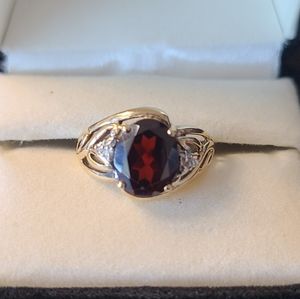 Garnet Ring w/ Diamond Accents, 10kt Yellow Gold